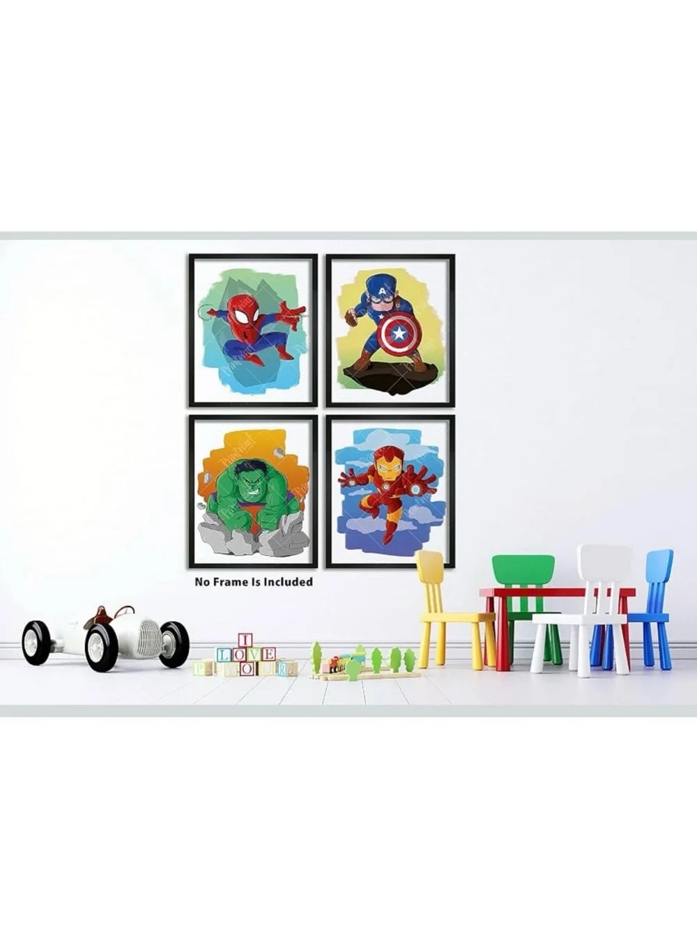 Marvel Superhero Kids Wall Art Se - Spider-Man, Captain America, Hulk, Iron Man.